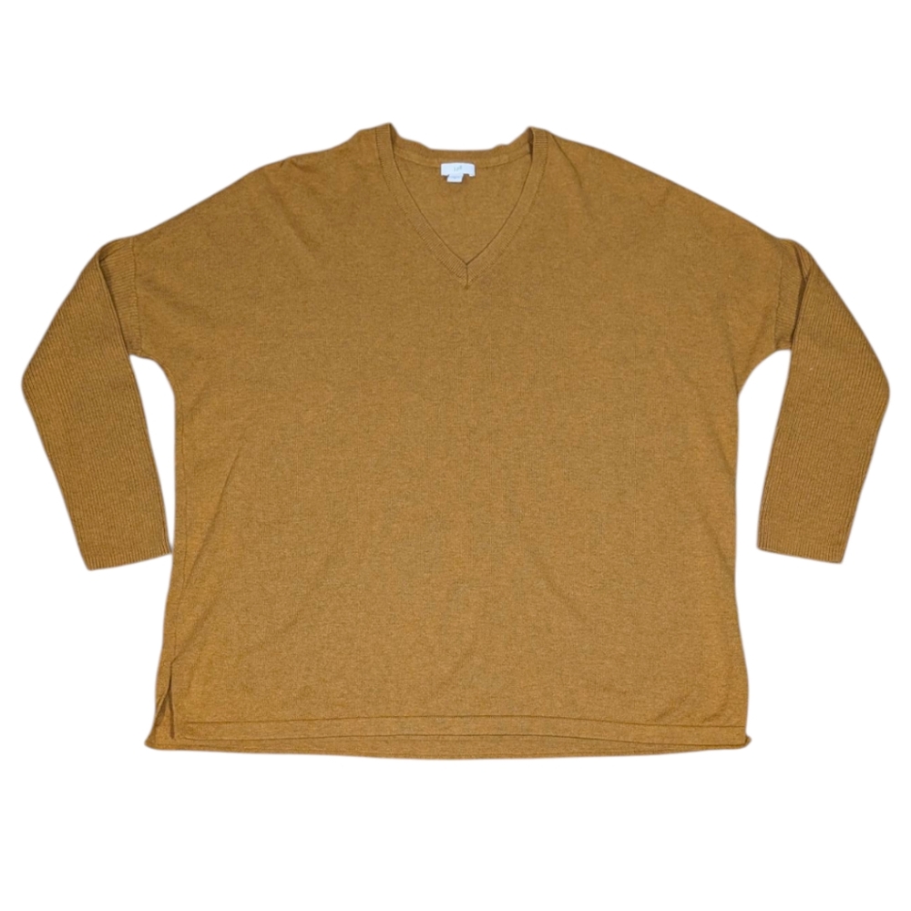 J Jill V-Neck Dolman Sleeve Mustard Silk Wool Cotton Soft Cozy Blend Sweater M - Picture 1 of 9